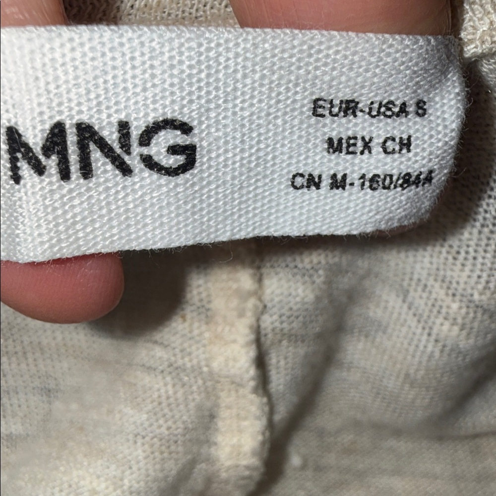 MNG Cream V-Neck Short Sleeve 100% Linen Tee Shirt Women’s Size 8 - Picture 6 of 7